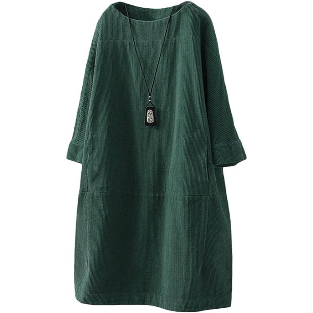 Women's Oversize Corduroy Tunic Dress with Pockets Casual Long Sleeve - Picture 1 of 7